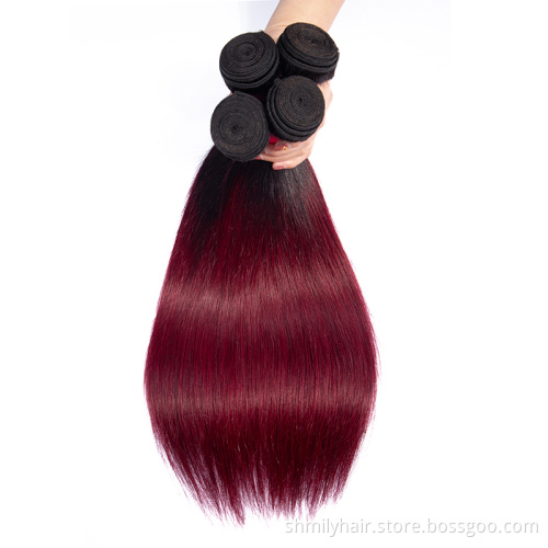 Wholesale Two Tone 1B/99# Body Wave Hair Weave 3 Pcs With Lace Closure Ombre Colored Burgundy Human Hair Bundles With Closure